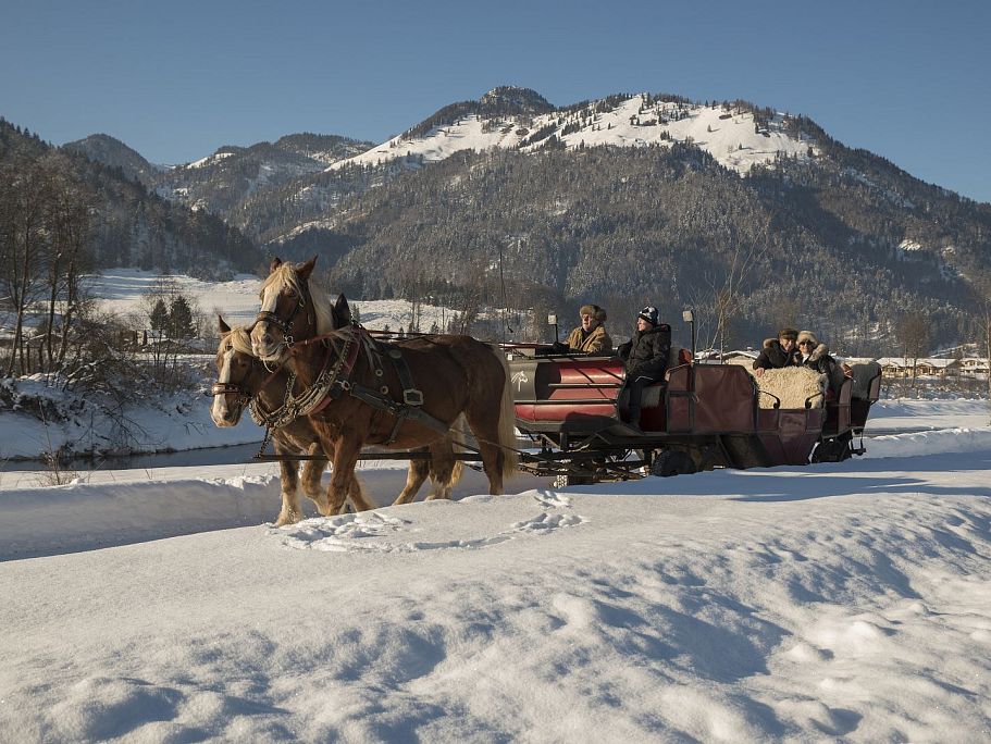 Pferdekutschenfahrt durch schneebedeckte Landschaft