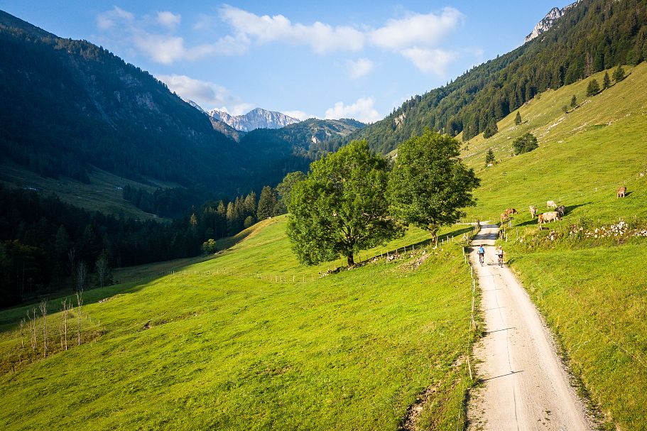 2 Fahrradfahrer auf der Straße auf der Naringalm